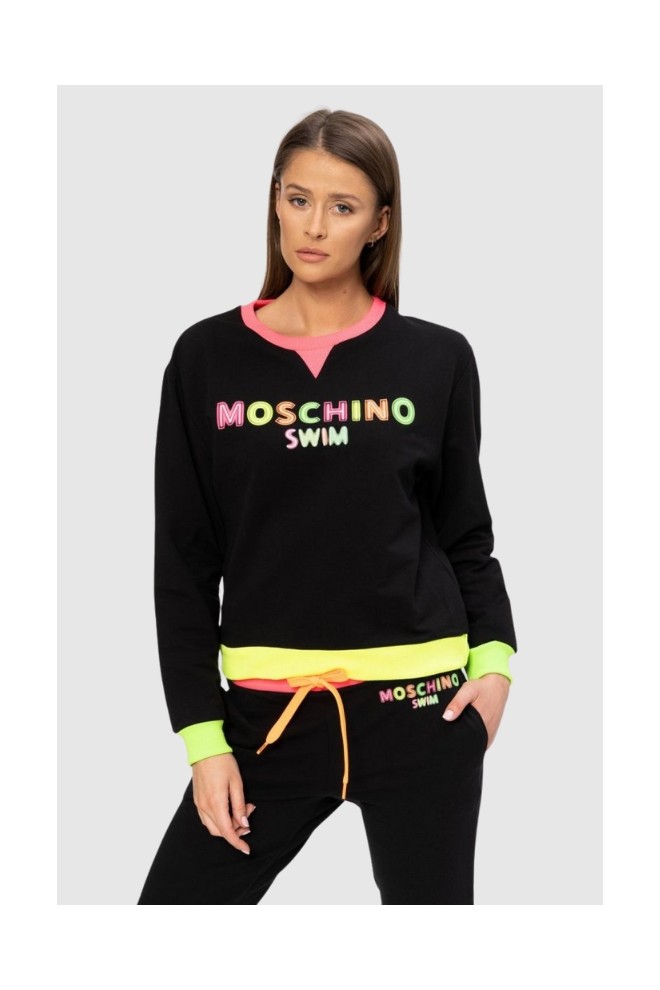 MOSCHINO Black sweatshirt with neon logo