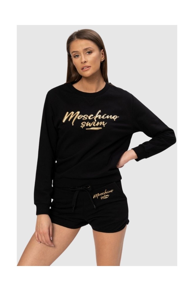 MOSCHINO Hanorac negru pentru femei cu logo auriu