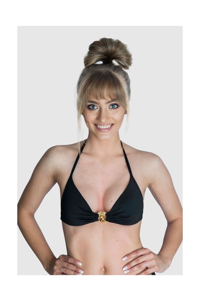 MOSCHINO SWIM bikini top gold metallic logo