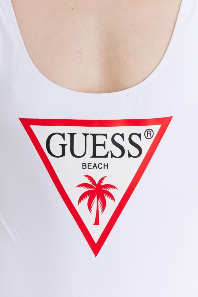 GUESS Costum de baie dintr-o singură piesă pentru femei, alb, cu logo triunghiular