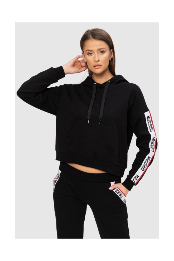 MOSCHINO Black hooded sweatshirt with piping