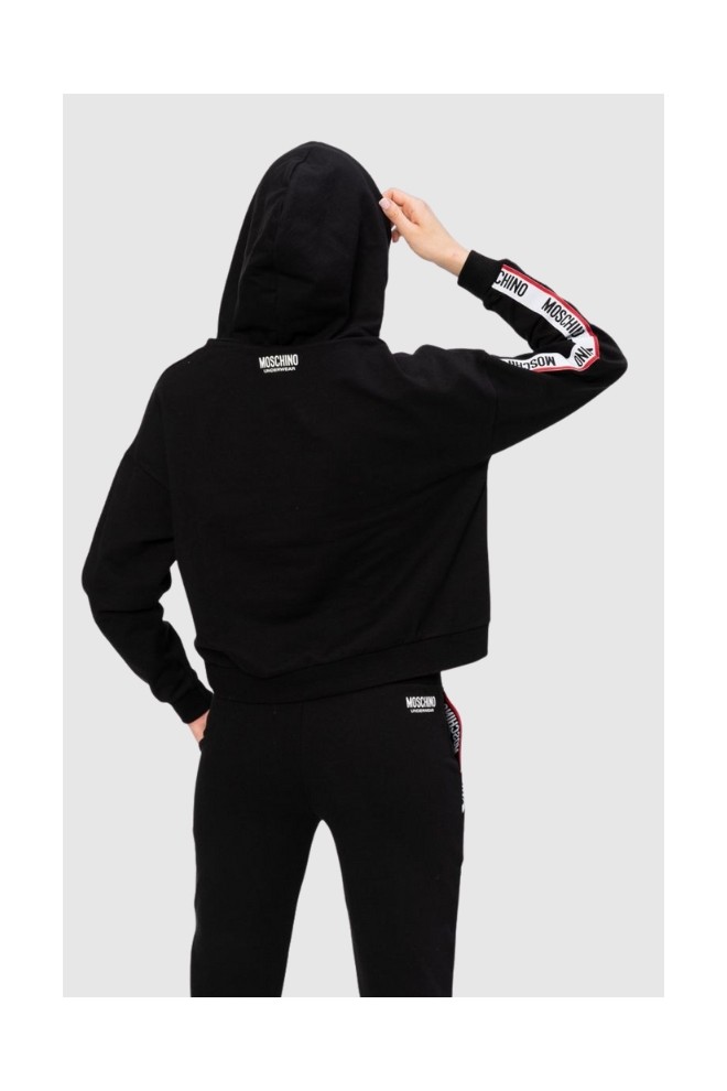 MOSCHINO Black hooded sweatshirt with piping