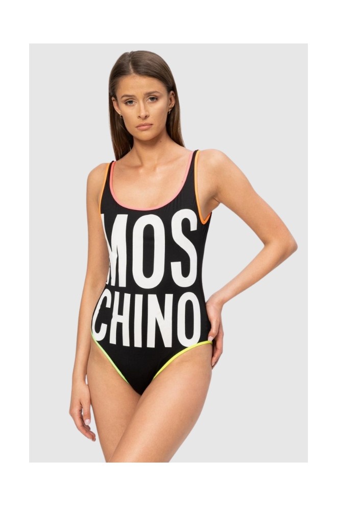 MOSCHINO Costum de baie dintr-o singură piesă negru cu bordură neon