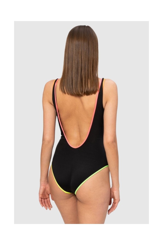 MOSCHINO Black swimsuit with neon piping