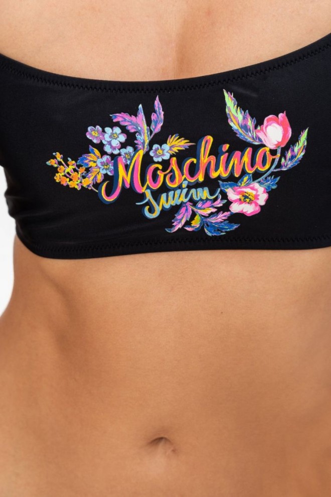 MOSCHINO Black bikini top with floral logo