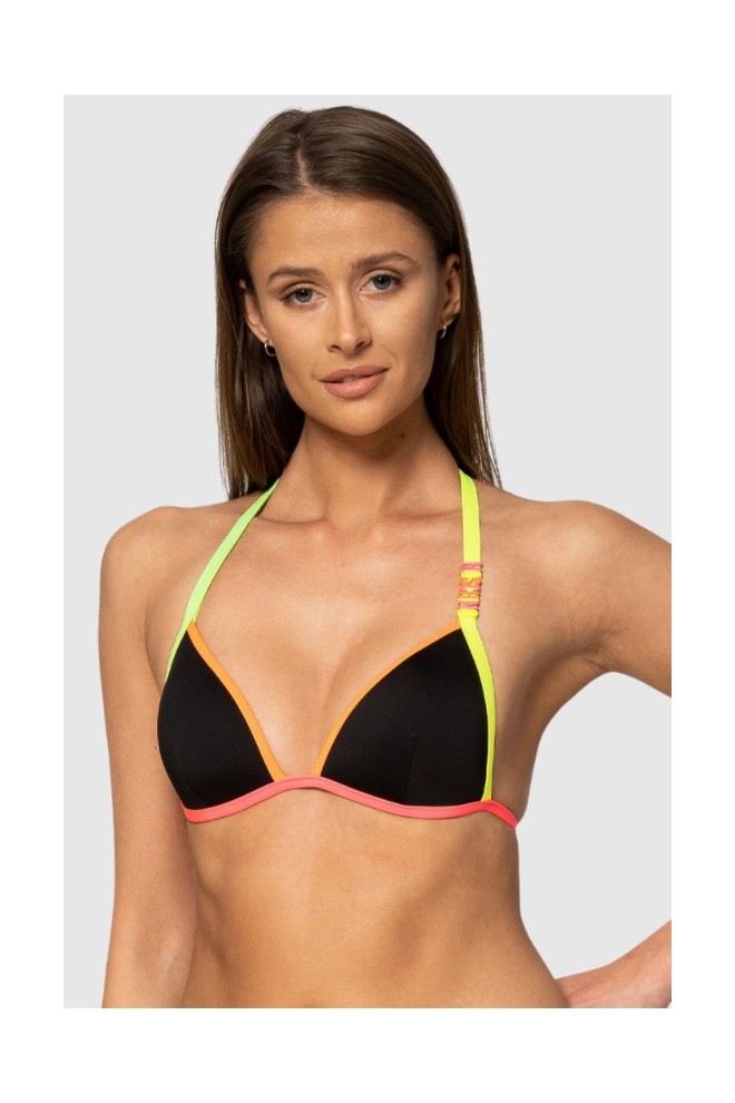 MOSCHINO Top bikini negru cu ornamente neon