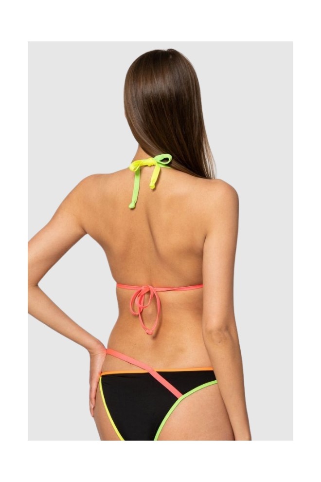 MOSCHINO Top bikini negru cu ornamente neon