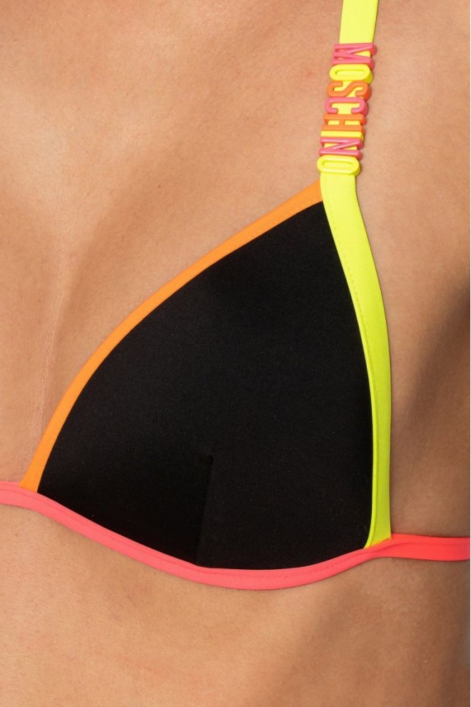 MOSCHINO Top bikini negru cu ornamente neon