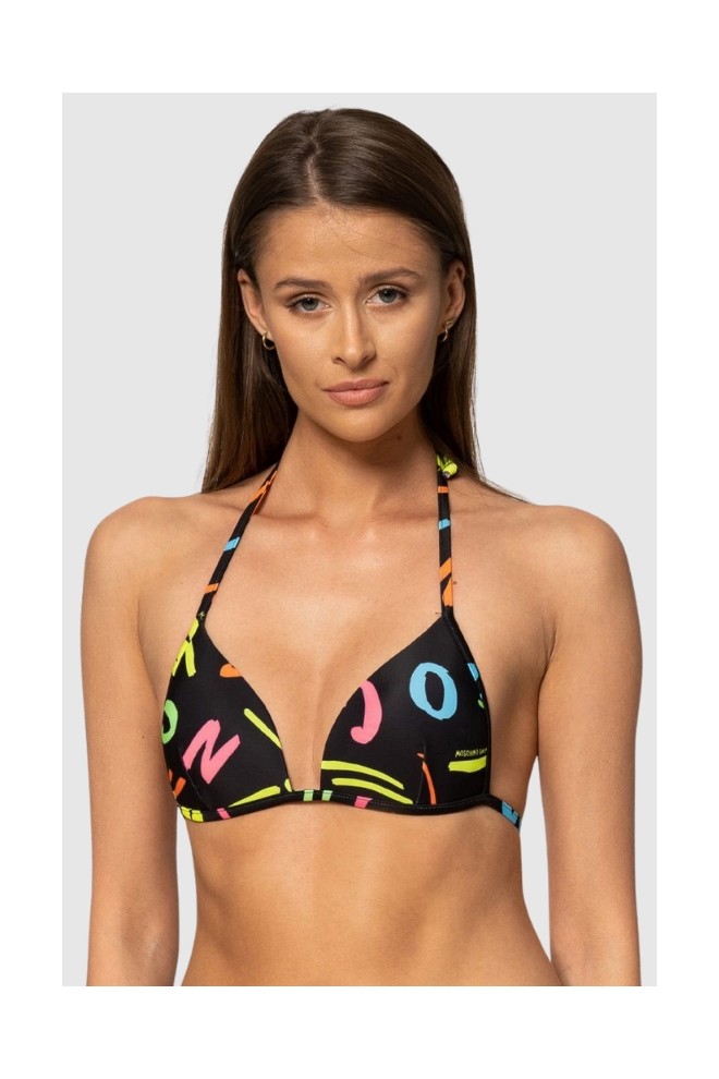MOSCHINO Top bikini negru cu litere neon