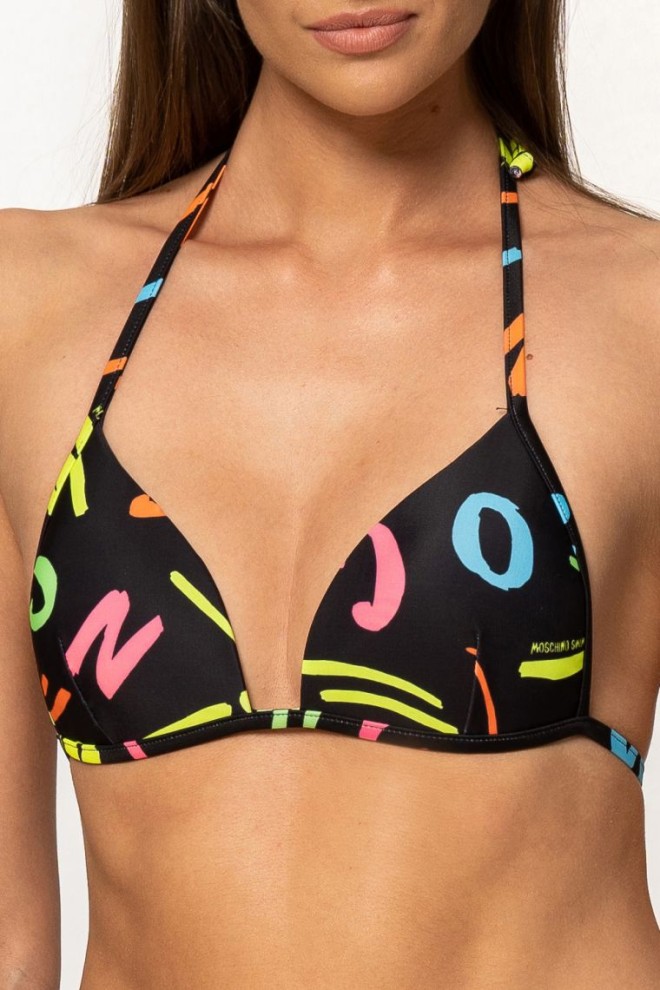 MOSCHINO Top bikini negru cu litere neon