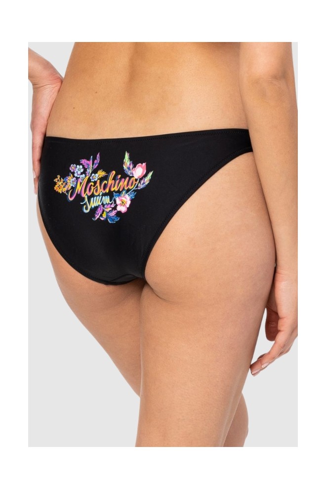 MOSCHINO Black bikini bottom with floral logo