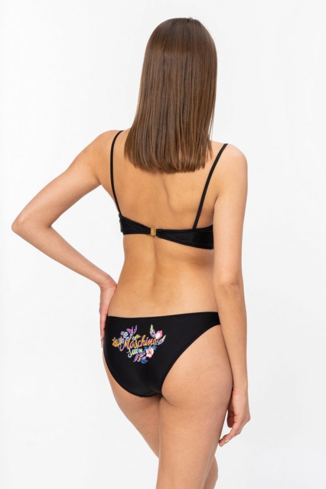 MOSCHINO Bikini negru cu detalii florale cu logo