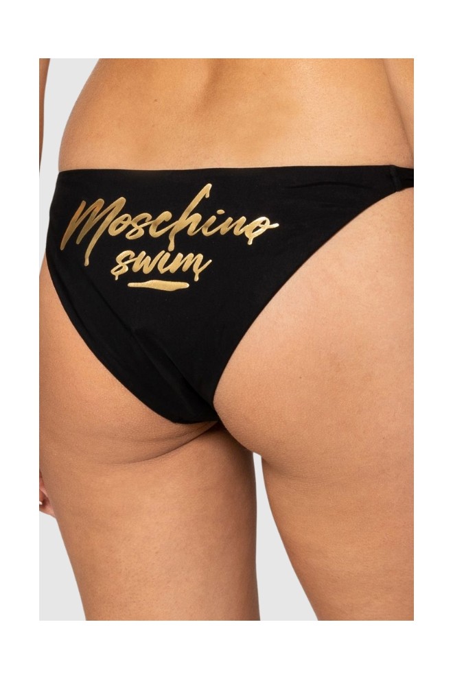 MOSCHINO Black bikini bottom with ties and gold logo