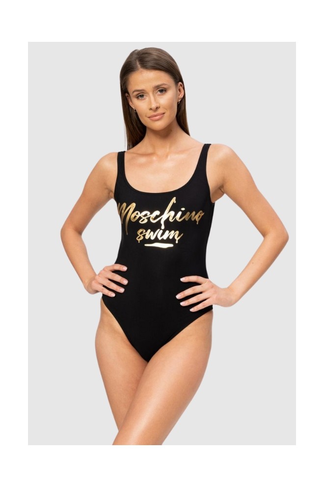 MOSCHINO Costum de baie dintr-o singură piesă negru cu logo auriu