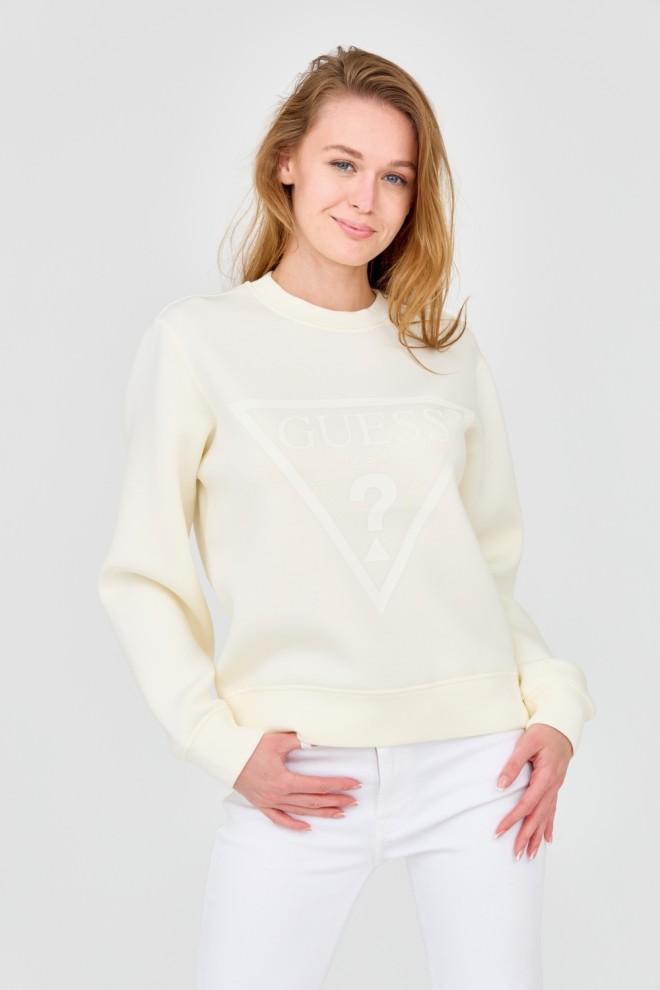 GUESS Hanorac ecru pentru femei cu logo mare