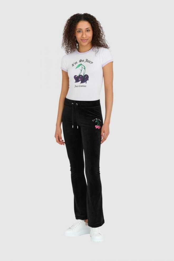 Pantaloni de trening din catifea neagră cu cireșe brodate JUICY COUTURE pentru femei