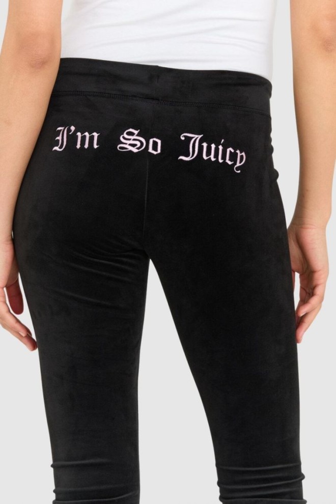 JUICY COUTURE Czarne welurowe spodnie dresowe z haftowanymi wisienkami