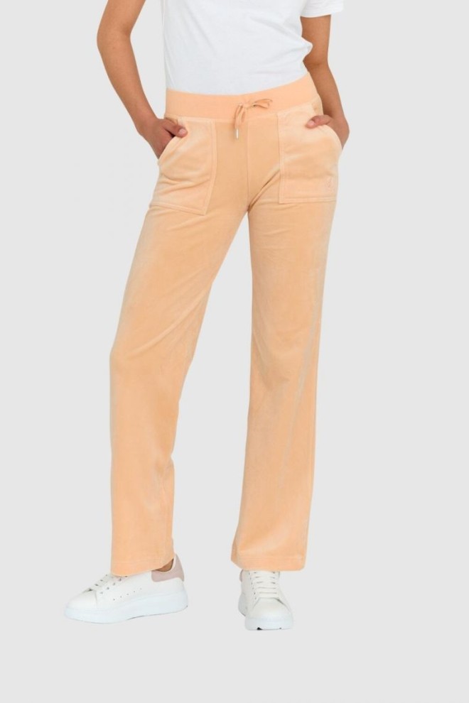 JUICY COUTURE Pantaloni de trening del ray din catifea clasică pentru femei, culoarea piersicii