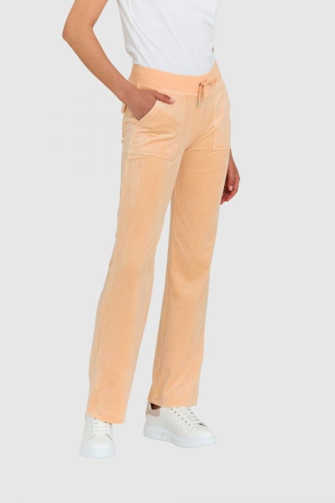JUICY COUTURE Pantaloni de trening del ray din catifea clasică pentru femei, culoarea piersicii