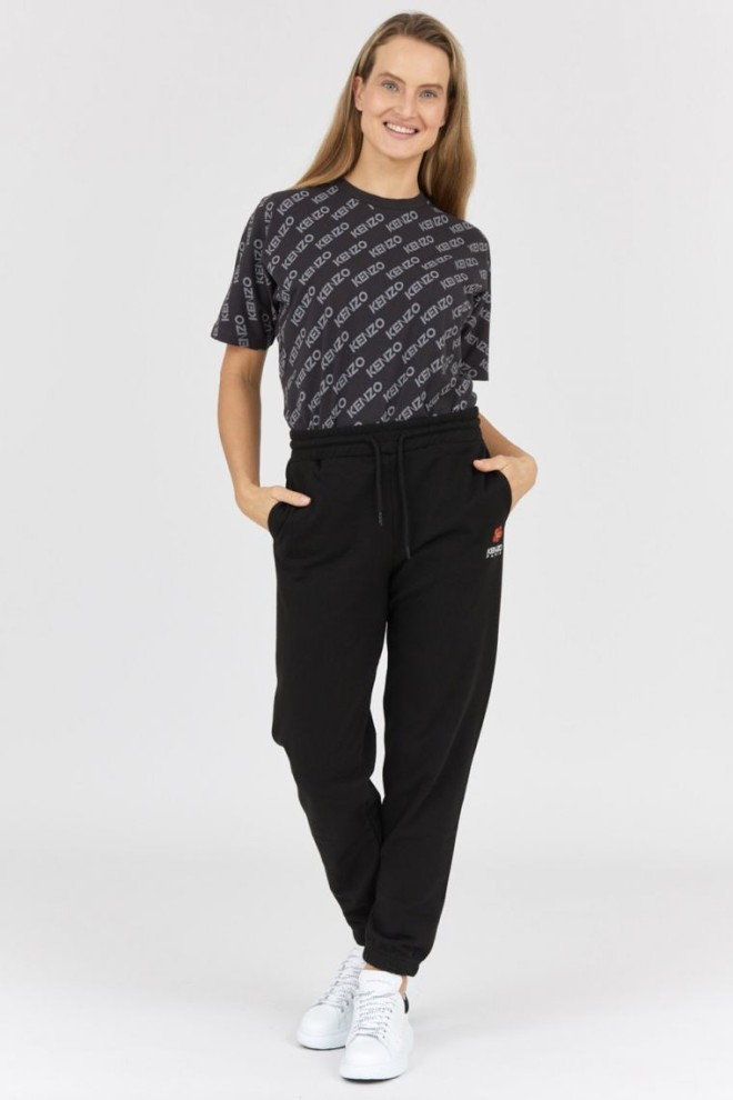 KENZO Pantaloni de trening negri pentru femei, cu model floral