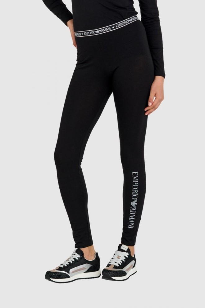 EMPORIO ARMANI Black women's leggings with silver logo slim fit