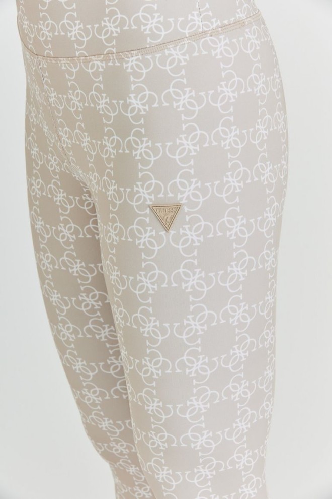 GUESS Beżowe legginsy damskie w białe logo