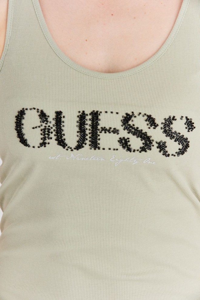GUESS Top verde deschis pentru femei cu logo cu mărgele