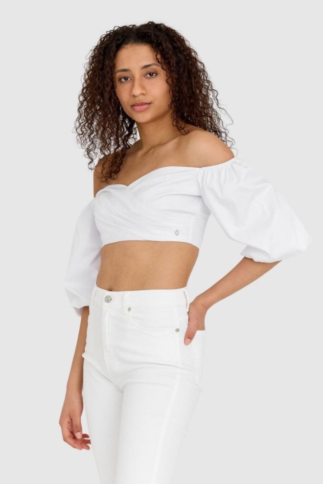 GUESS Women's short white blouse with buff sleeves