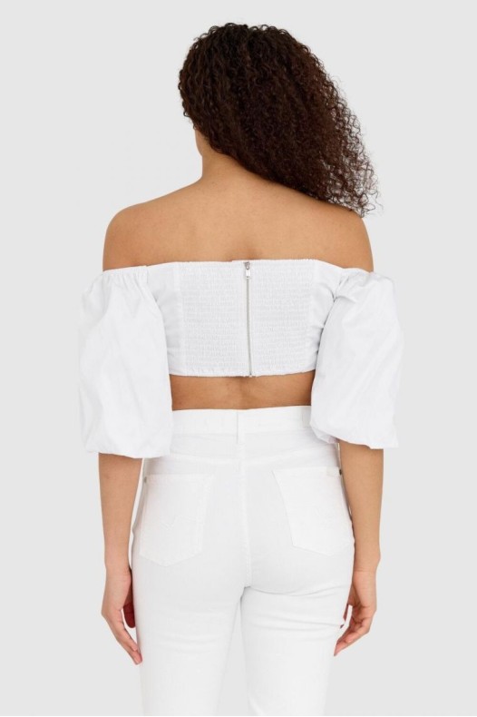 GUESS Bluză albă scurtă cu...