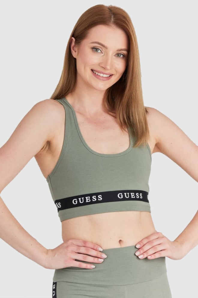 GUESS Top sport verde cu logo pentru femei