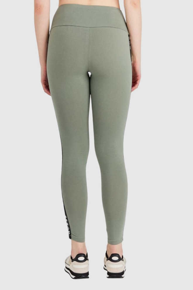 GUESS Zielone legginsy damskie z lampasami