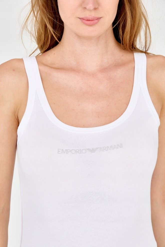 EMPORIO ARMANI Top biały z dżetowym logo