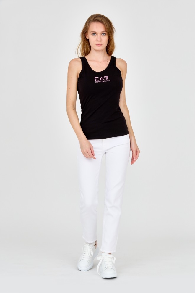 EA7 Black strapless top with pink logo