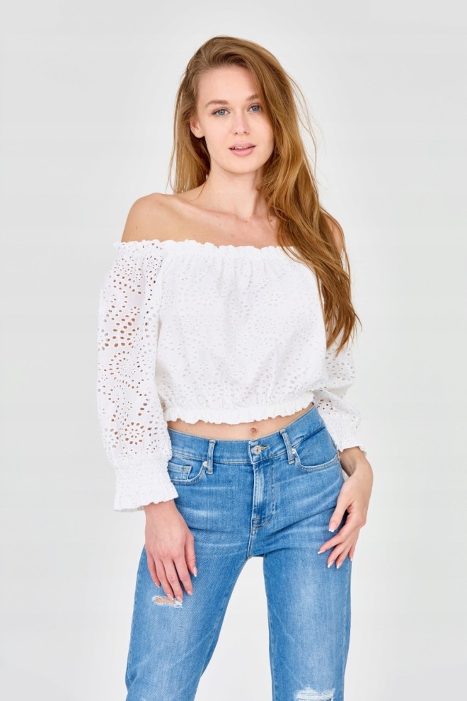 GUESS Damski biały crop top