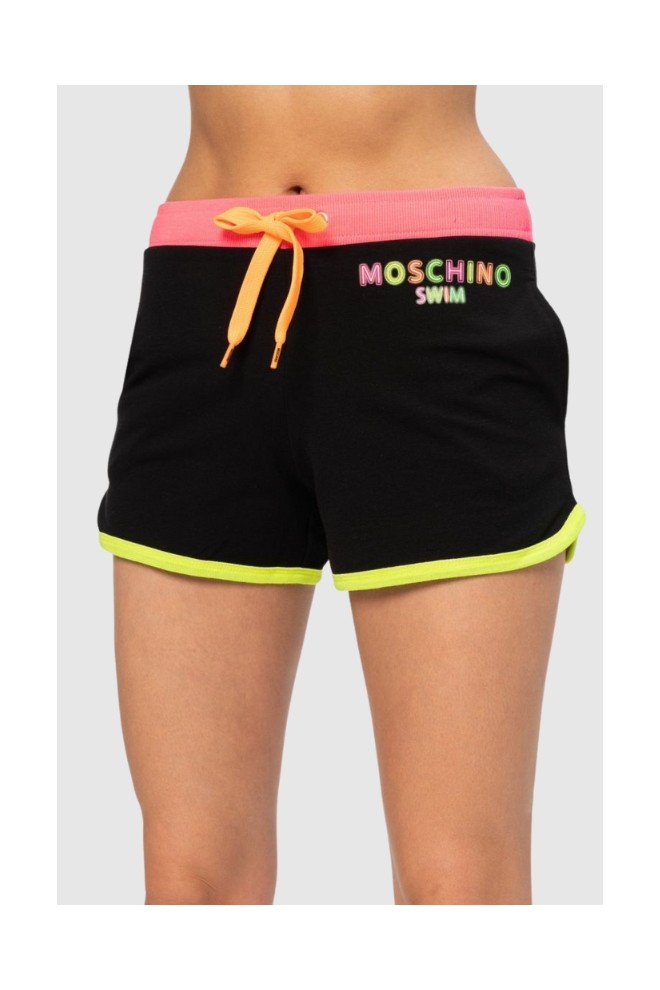 MOSCHINO Black women's shorts with neon logo