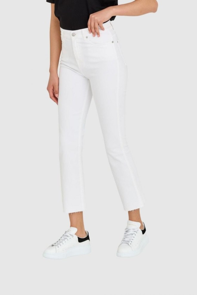 7 FOR ALL MANKIND Białe jeansy damskie z poszerzoną surowo zakończoną nogawką HW Slim Kick