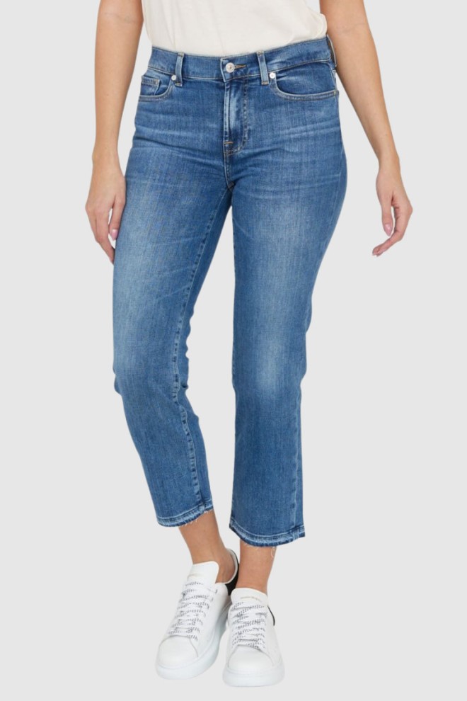 7 FOR ALL MANKIND Blugi albastru deschis pentru femei THE STRAIGHT CROP SLIM ILLUSION