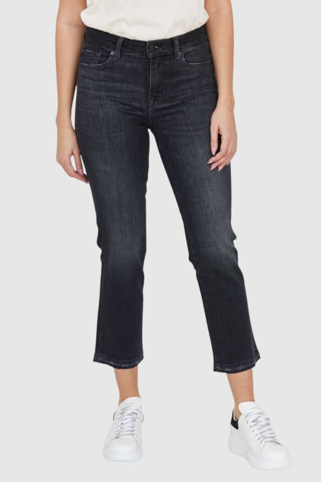 7 FOR ALL MANKIND Black women's jeans with slightly ragged legs THE STRAIGHT CROP SLIM ILLUSION SAVAGE