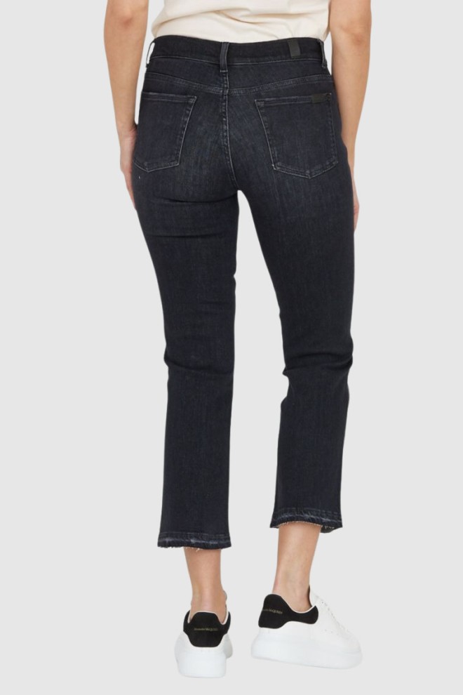 7 FOR ALL MANKIND Black women's jeans with slightly ragged legs THE STRAIGHT CROP SLIM ILLUSION SAVAGE