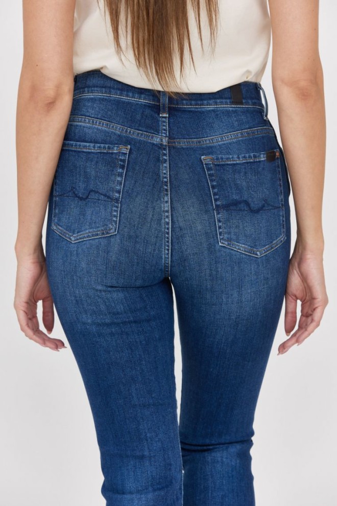 7 FOR ALL MANKIND Blugi pentru femei albastru închis cu picioare zdrențuite HW Slim Kick