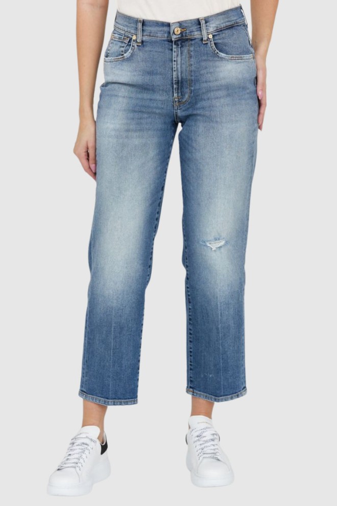7 FOR ALL MANKIND Blugi de damă de culoare albastru deschis cu spălare THE MODERN STRAIGHT