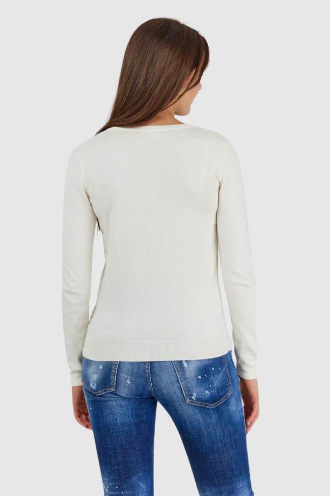 GUESS Cream women's sweater with embroidered logo