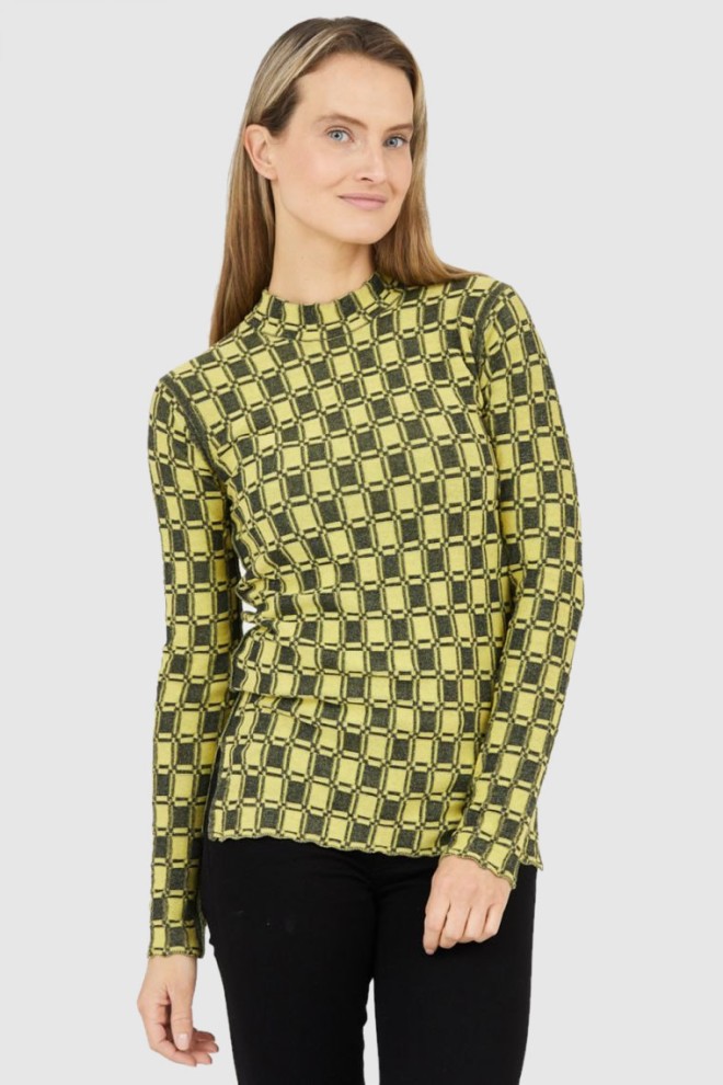 KENZO Pulover de damă ajustat în carouri vichy galbene