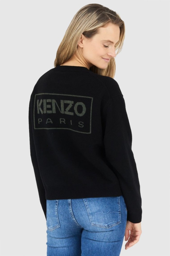 KENZO Czarny sweter damski z kwiatkiem