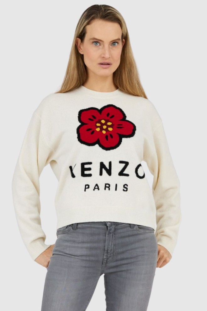 KENZO Kremowy sweter damski boke flower