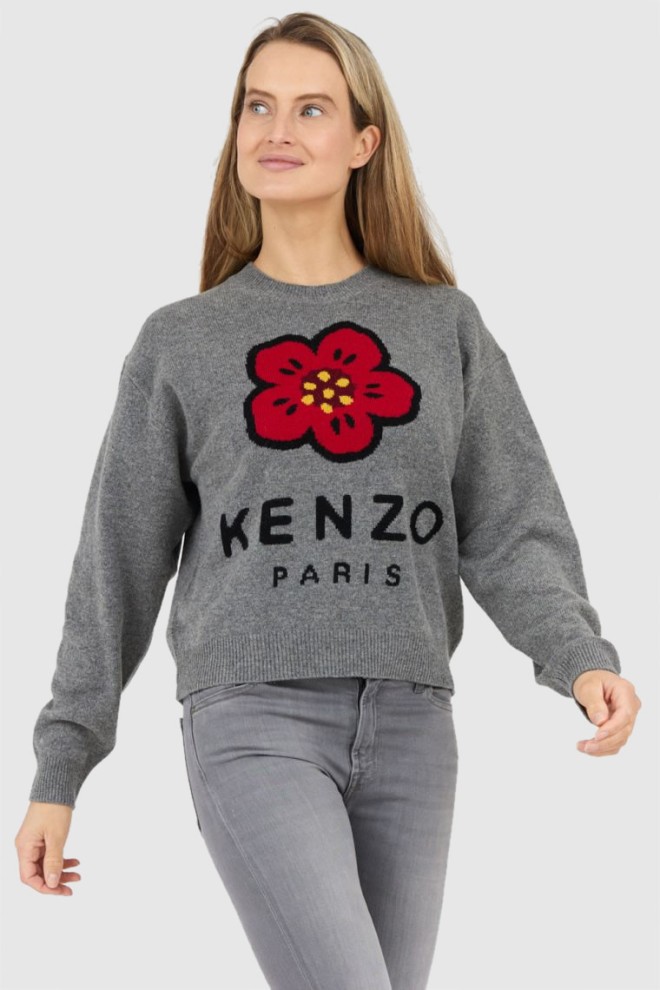 KENZO Pulover cu flori boke gri pentru femei