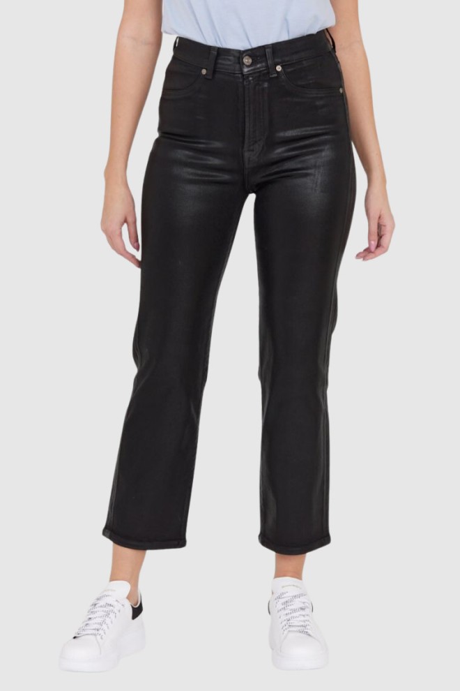 7 FOR ALL MANKIND Black Shiny Women's Trousers Logan Stovepipe Supshicoa