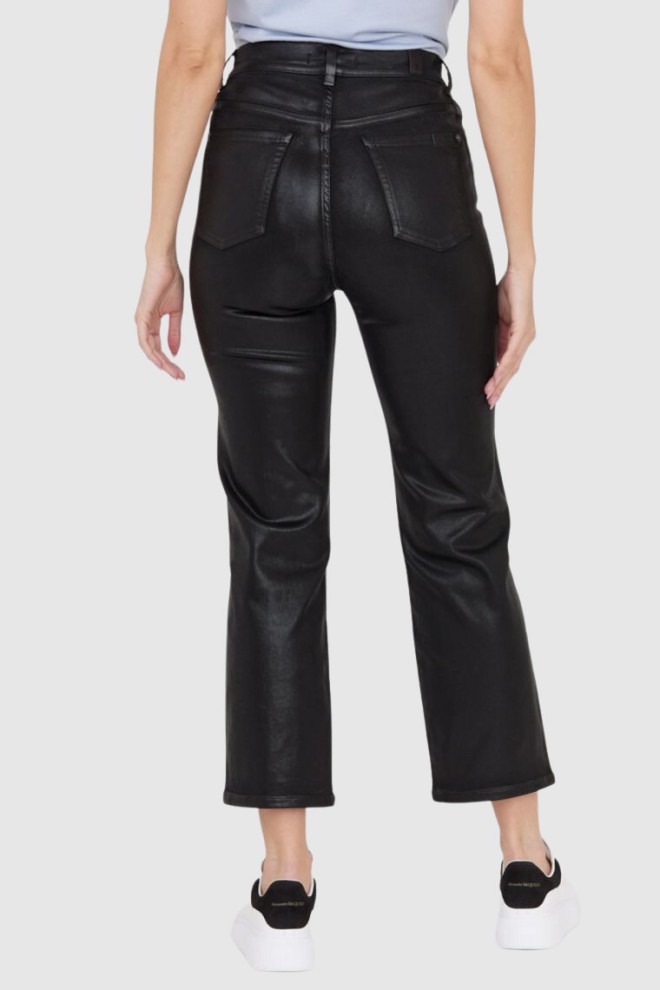 7 FOR ALL MANKIND Black Shiny Women's Trousers Logan Stovepipe Supshicoa