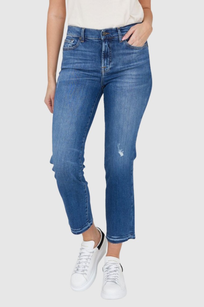 7 FOR ALL MANKIND Blue jeans with rubbing and wide leg THE STRAIGHT CROP SLIM ILLUSION Outline