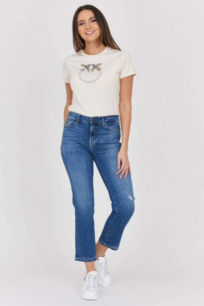 7 FOR ALL MANKIND Blue jeans with rubbing and wide leg THE STRAIGHT CROP SLIM ILLUSION Outline